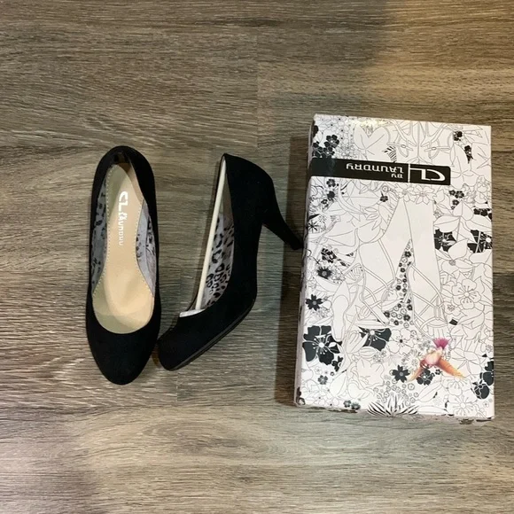 CL by laundry Nanette black suede heels size 8 - Picture 1 of 7